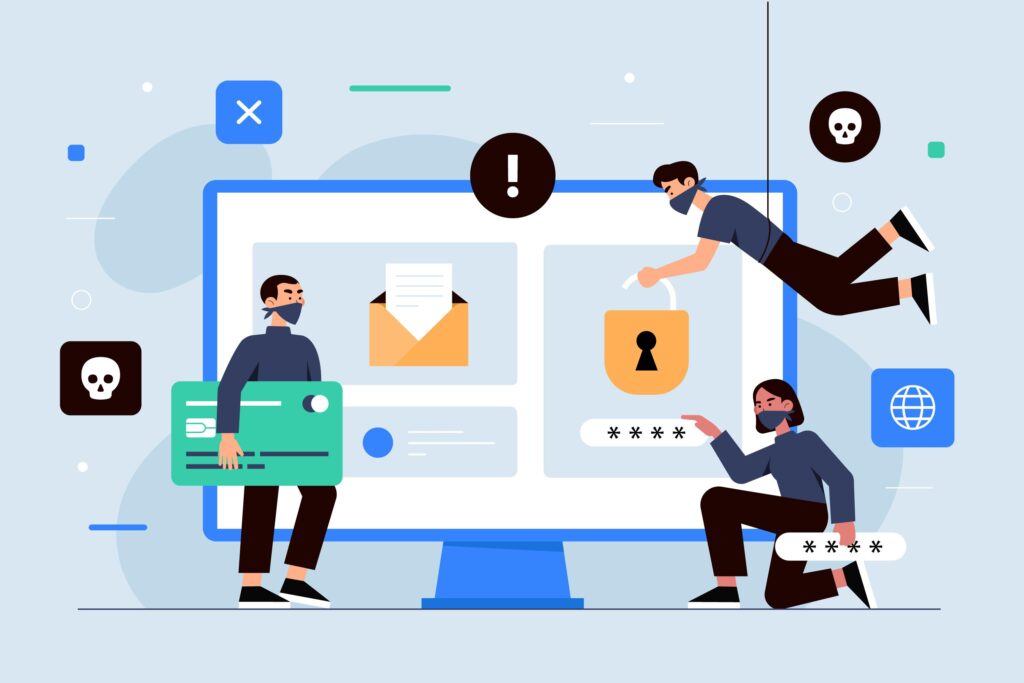 Illustration showing data breaches and privacy risks highlighting ethical challenges in data-driven marketing practices.